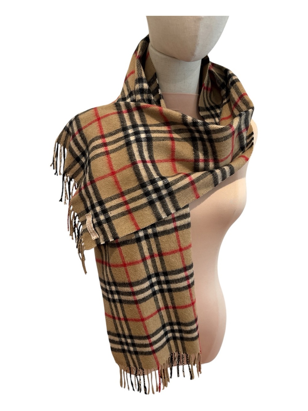 80s BURBERRY NOVA CHECK CASHMERE SCARF W FRINGE ENGLAND 12.5X60 GRANDPA CORE - Picture 4 of 7